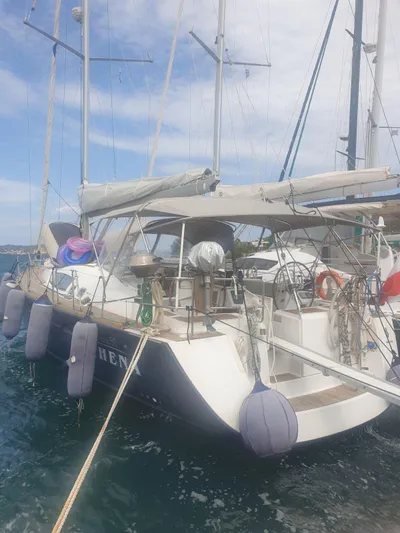  Yacht Photos Pics 2008 Beneteau Oceanis 50 sailboat docked, featuring spacious deck and mooring fenders.