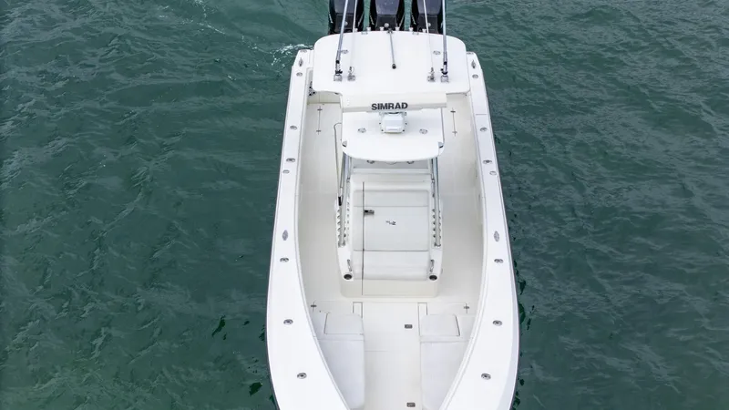  Yacht Photos Pics Aerial view of 2015 SeaVee 340Z boat on water.