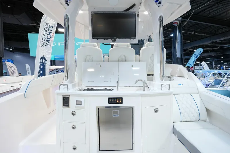  Yacht Photos Pics 2025 Regal 33 SAV yacht interior with modern amenities and sleek design.