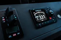 Simrad navigation system on 2022 Custom Line Navetta 30 yacht dashboard.