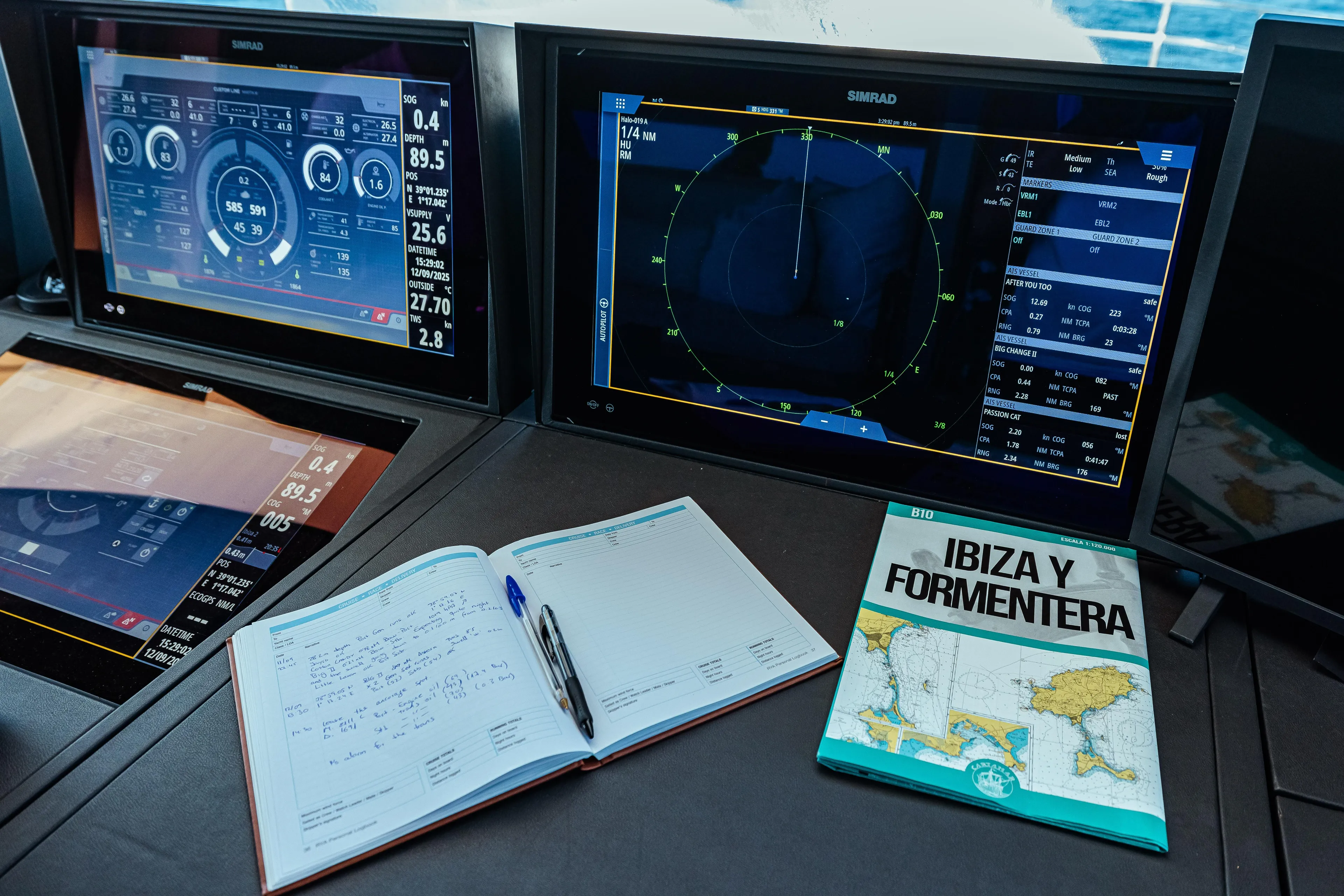 Navigation screens and charts on Custom Line Navetta 30 yacht, 2022 model.