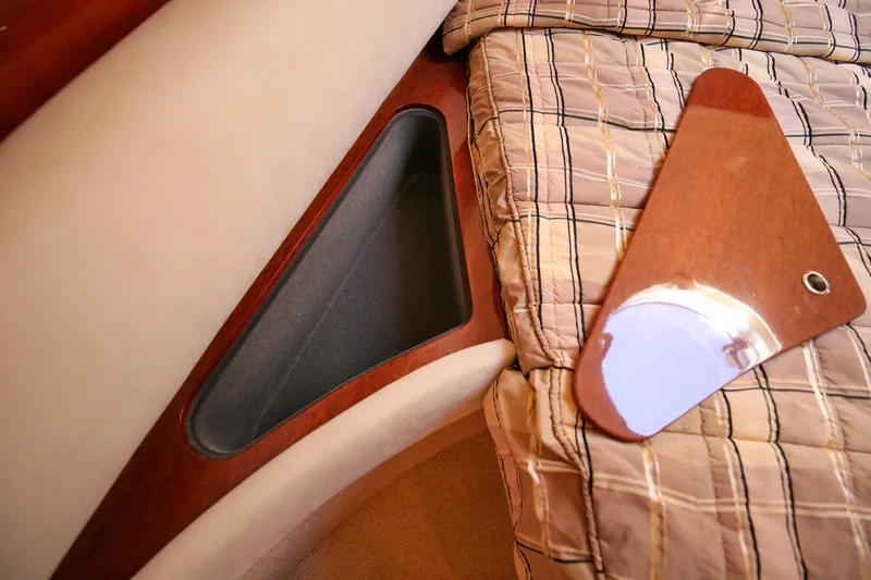  Yacht Photos Pics Interior of 2008 Fairline Targa 52 GT yacht with elegant wood and fabric details.