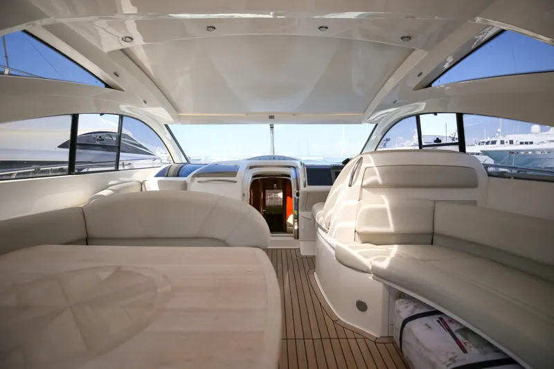  Yacht Photos Pics Interior of 2008 Fairline Targa 52 GT yacht with luxurious seating and sleek design.