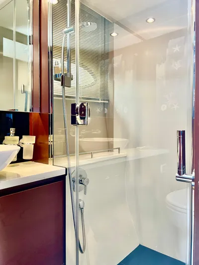  Yacht Photos Pics Luxurious bathroom in 2015 Princess f56 yacht with modern shower and sleek design.