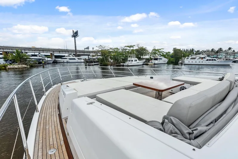 Class Dismissed Yacht Photos Pics Azimut 72 Flybridge 2017 yacht with spacious deck and luxurious seating area.