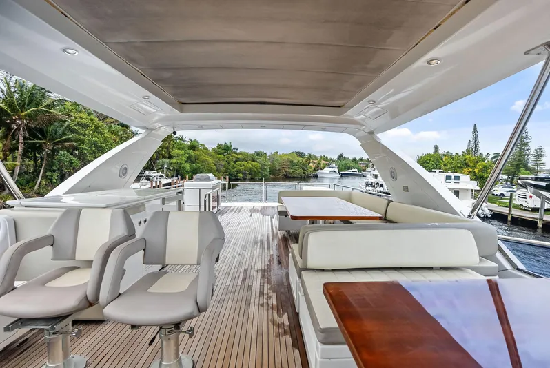 Class Dismissed Yacht Photos Pics 2017 Azimut 72 Flybridge yacht interior with seating and dining area.