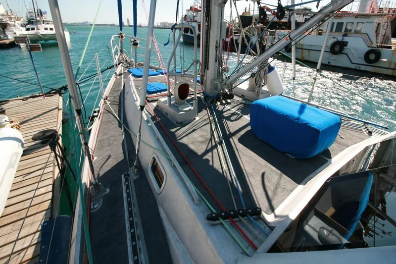 Gabsi Yacht Photos Pics Custom Southwell 51 sailboat docked, 2022 model, with blue covers and rigging details.