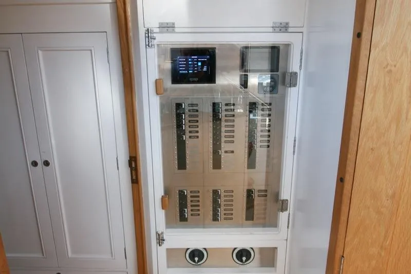 Gabsi Yacht Photos Pics Electrical control panel in a 2022 Custom Southwell 51 yacht interior.