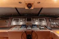 Luxurious yacht helm with advanced navigation systems, Custom Line 112, 2007 model.