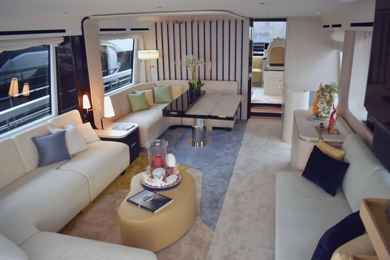  Yacht Photos Pics Luxurious interior of 2022 Azimut Fly 78 yacht with elegant seating and decor.