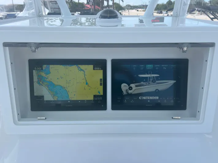  Yacht Photos Pics Dashboard of 2025 Contender 30 ST boat with navigation and system displays.