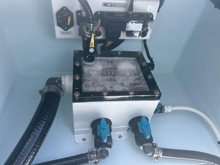  Yacht Photos Pics 2025 Contender 30 ST boat engine compartment with wiring and components.