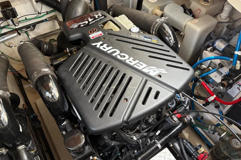  Yacht Photos Pics Engine compartment of a 2005 Sea Ray 340 Sundancer with MerCruiser components.