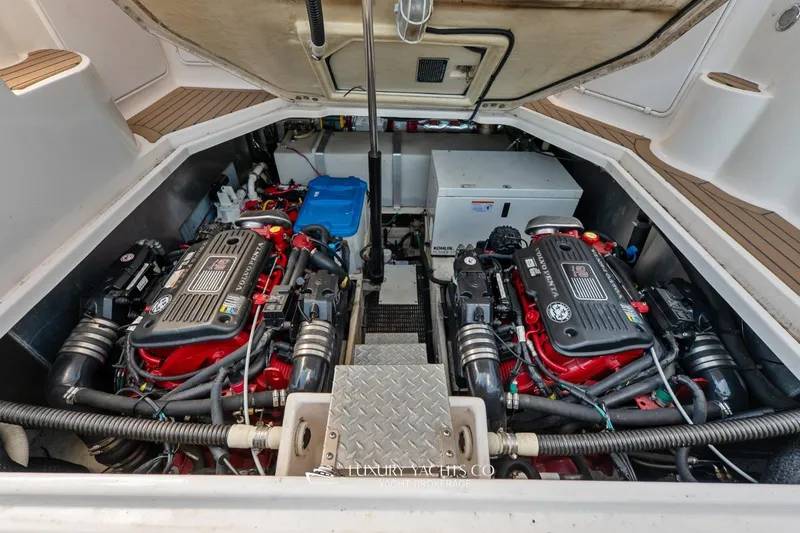  Yacht Photos Pics Engine compartment of 2007 Regal Commodore 3760 IB with dual Volvo Penta engines.