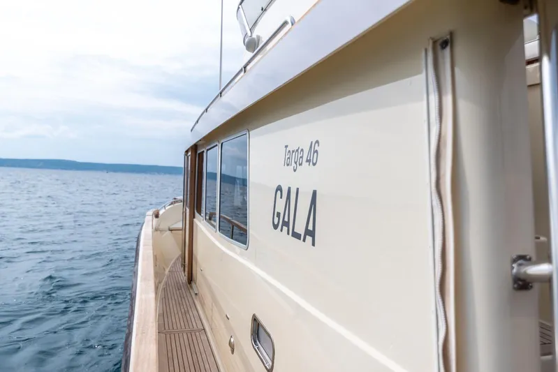 Gala Yacht Photos Pics 2019 Targa 46 yacht "Gala" cruising on open water.