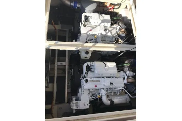Gala Yacht Photos Pics Engine compartment of a 2019 Targa 46 boat, showcasing dual engines.