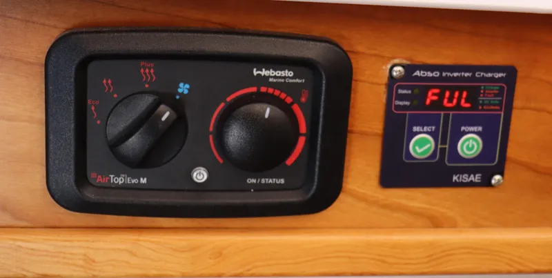 The Islander Yacht Photos Pics Control panel of a 2018 Cutwater C-302 Coupe with Webasto and KISAE systems.