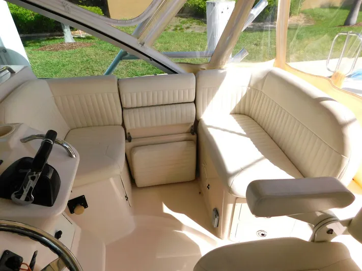  Yacht Photos Pics Interior of 2008 Grady-White Express 360 boat with cream leather seating.