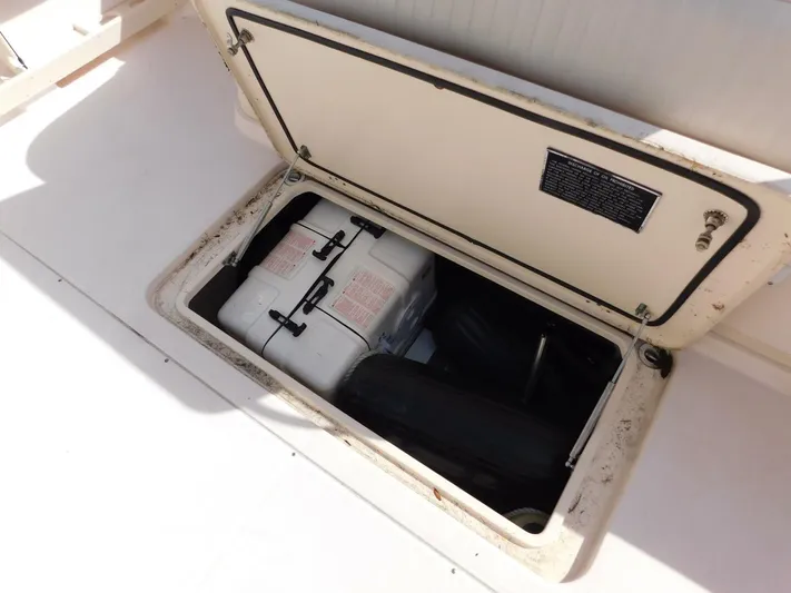  Yacht Photos Pics Storage compartment on a 2008 Grady-White Express 360 boat, containing equipment.