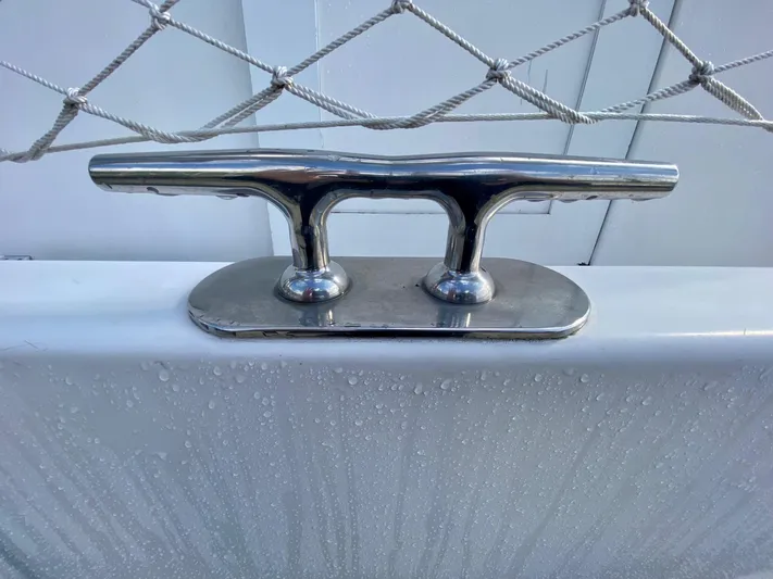 First Light Yacht Photos Pics Stainless steel cleat on 1999 Ocean Alexander 510 Pilothouse.