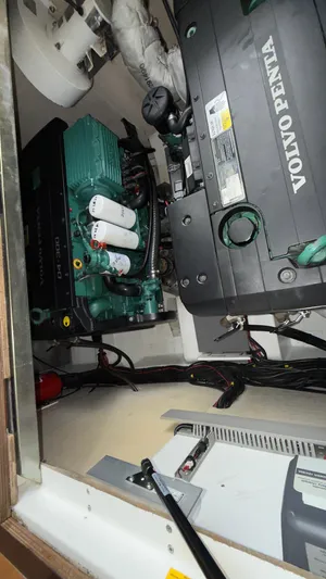  Yacht Photos Pics Engine compartment of 2016 Jeanneau Velasco 37F with Volvo Penta engine.