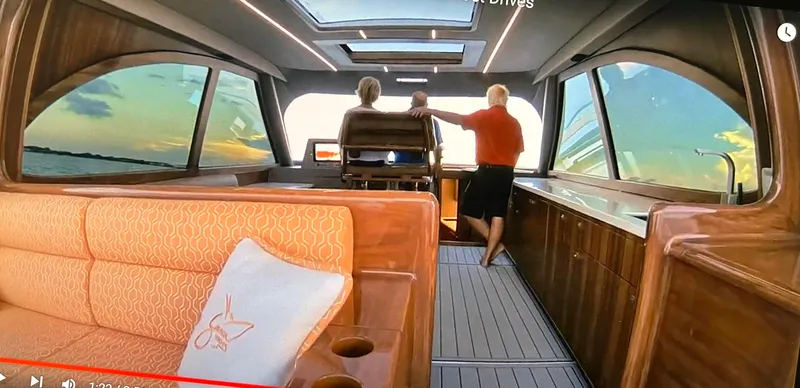 Jet Stream Yacht Photos Pics Interior of 2018 Spencer Yachts JET BOAT with sunset view through large windows.