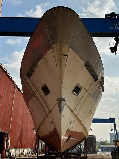  Yacht Photos Pics 2026 Trinity Yachts Custom T052 yacht under construction in shipyard.