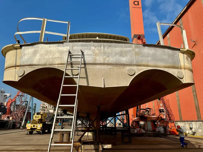  Yacht Photos Pics Trinity Yachts Custom T052 under construction, shipyard setting, 2026 model.