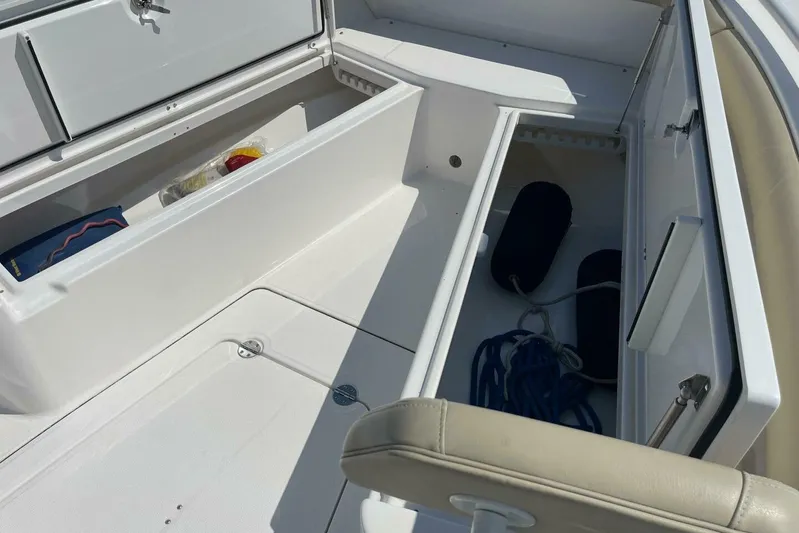  Yacht Photos Pics Interior storage compartments of a 2019 Everglades 273 Center Console boat.