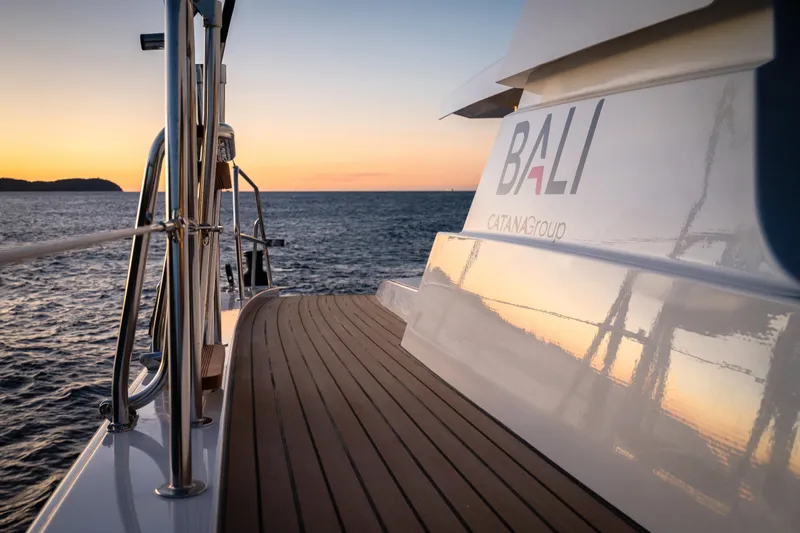  Yacht Photos Pics Luxury Bali 5.8 yacht deck at sunset, 2026 model, ocean view.