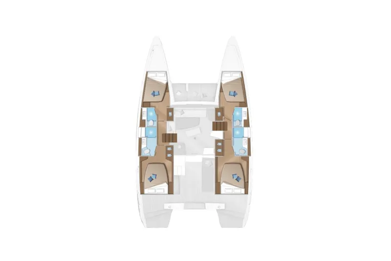 Island Riff Yacht Photos Pics Floor plan of 2025 Lagoon 42 catamaran, showcasing cabin and layout design.