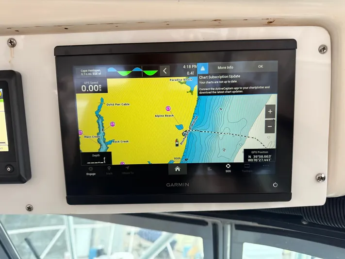 Wrangler Yacht Photos Pics Garmin navigation system on Pursuit 3400 Express boat, year 2003.