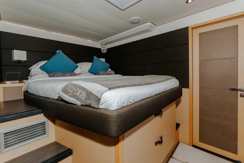  Yacht Photos Pics Luxurious bedroom interior of 2017 Lagoon 630 Motor Yacht with modern design.