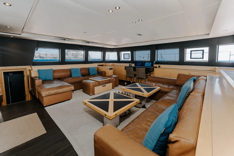  Yacht Photos Pics Luxurious interior of 2017 Lagoon 630 Motor Yacht with leather seating and modern decor.