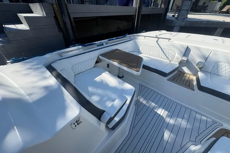  Yacht Photos Pics Luxurious seating area on 2021 World Cat 400 DC-X boat with elegant design.