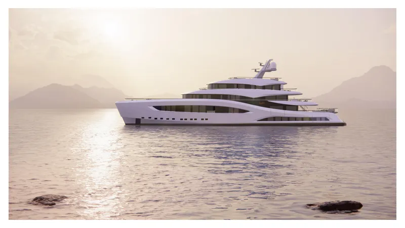 Perennial Yacht Photos Pics Luxury Custom 60M yacht sailing at sunset, 2026 model.