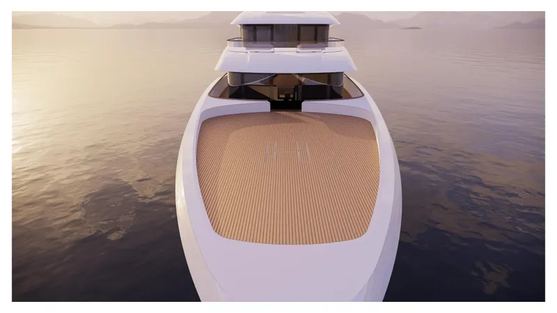 Perennial Yacht Photos Pics Modern Custom 60M yacht, 2026 model, with spacious deck and sleek design on calm waters.