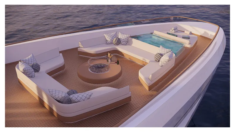 Perennial Yacht Photos Pics Luxurious Custom 60M yacht deck with pool and seating area, 2026 model.