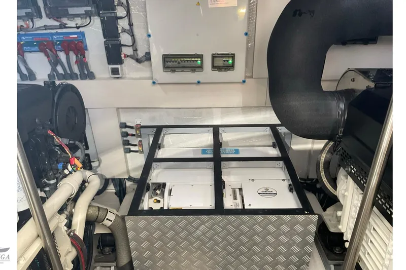  Yacht Photos Pics Engine room of 2022 Sirena 58 yacht, showcasing advanced machinery and equipment.