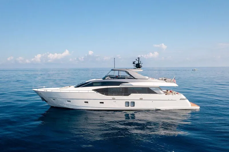 Sanlorenzo Sl86 Yacht Photos Pics 2022 Sanlorenzo SL86 yacht cruising on calm blue ocean waters.