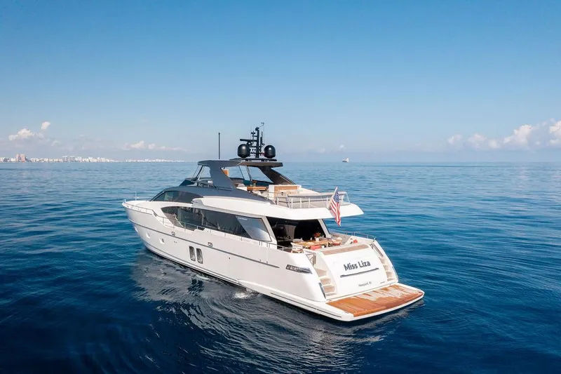 Sanlorenzo Sl86 Yacht Photos Pics Sanlorenzo SL86 2022 yacht cruising on calm blue ocean under clear sky.