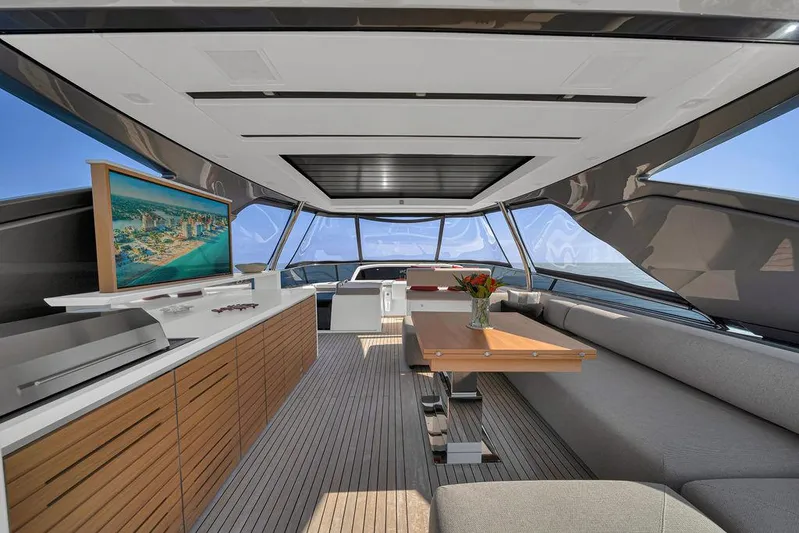 Sanlorenzo Sl86 Yacht Photos Pics Luxurious interior of 2022 Sanlorenzo SL86 yacht with modern furnishings and panoramic windows.