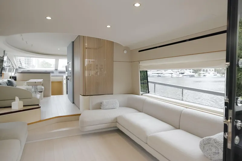  Yacht Photos Pics Luxurious interior of 2023 Azimut Fly 68 yacht with modern design and waterfront view.
