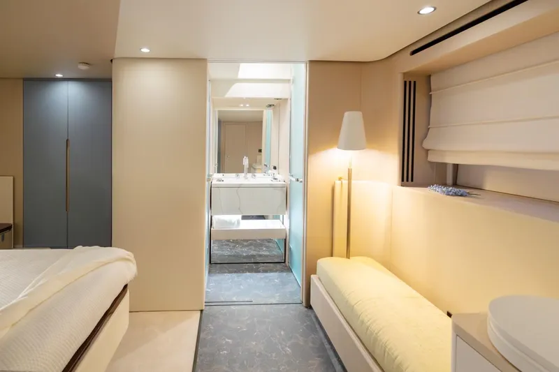  Yacht Photos Pics Luxurious interior of 2023 Azimut Fly 68 yacht with modern design and elegant furnishings.