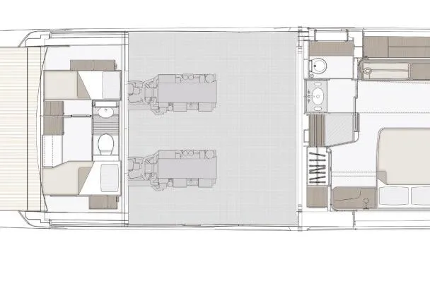  Yacht Photos Pics Floor plan of 2023 Azimut Fly 68 yacht, showcasing interior layout and amenities.
