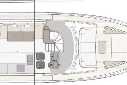  Yacht Photos Pics Top view layout of 2023 Azimut Fly 68 yacht, showcasing interior design and deck arrangement.