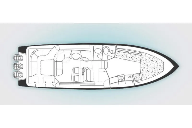 Virgo Yacht Photos Pics Manufacturer Provided Image: Top view layout of 2018 Intrepid 430 Sport Yacht with triple outboard engines.