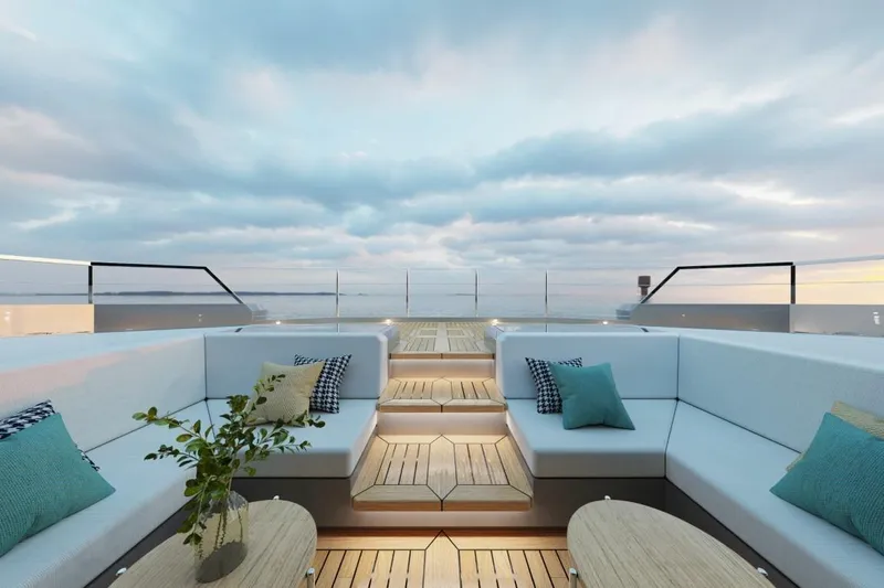  Yacht Photos Pics Luxurious Silver Yachts SC24M 2027 deck with elegant seating and ocean view.