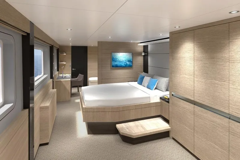  Yacht Photos Pics Luxurious interior of 2027 Silver Yachts SC24M, featuring modern bedroom design and elegant furnishings.
