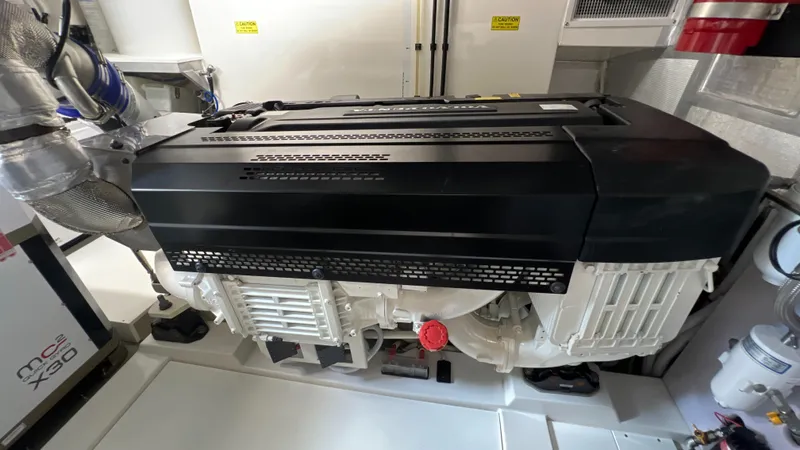 Trigal Yacht Photos Pics Engine room of 2021 Maritimo X60 yacht, showcasing advanced machinery and components.